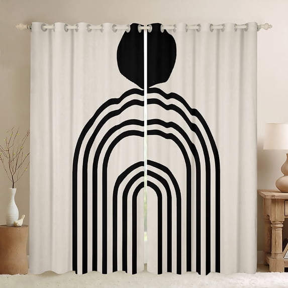 jejeloiu Retro Striped Pattern Curtains Pack of 2 (42x84 Each),Abstract Geometric Artwork Curtains Blackout,Black Khaki Bedroom Curtains For Adult,Ultra Soft Home Decor
