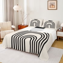 jejeloiu Retro Striped Pattern Twin Sheet Sets,Abstract Geometric Artwork Twin Fitted Sheet,Black Khaki Flat Sheet For Adult,Ultra Soft Home Decor,3 Pieces