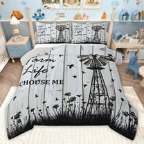 jejeloiu Retro Windmill Twin Comforter Sets,Rustic Farmhouse Cabin Bedding Set For Boys Girls Reversible 2-Piece