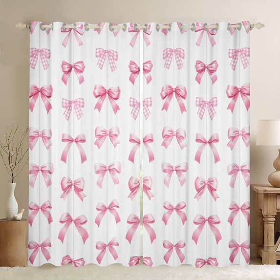 jejeloiu Ribbon Bow Bowknot Blackout Curtains Set of 2 (52x84 Each),Kawaii Bowtie Window Curtains,Girls Pink White Curtains and Drapes For Girl,Luxury Bedroom Decor