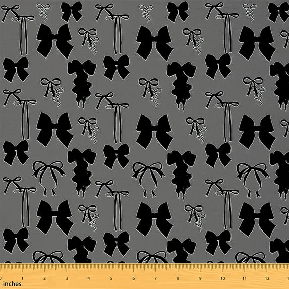 jejeloiu Ribbon Bow Fabric by the Yard 1 Yard,Girls Bowtie Home Decor Fabric by the Yard,Gray Black Bowknot Sewing Fabric For Child,Ultra Soft Home Decor