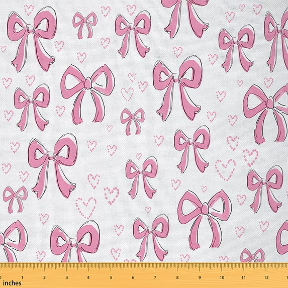 jejeloiu Ribbon Bow Fabric by the Yard 10 Yards,Girls Bowtie Room Decor Fabric by the Yard,Pink Heart Print Sewing Fabric For Child,Ultra Soft Home Decor