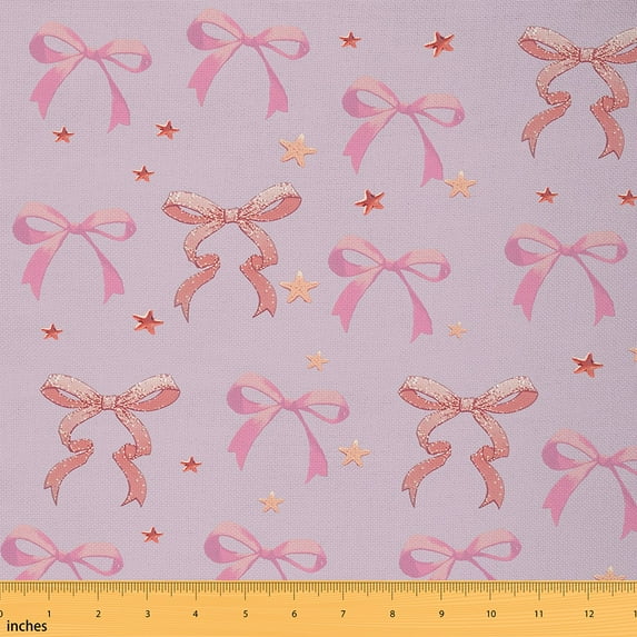 jejeloiu Ribbon Bow Fabric by the Yard 2 Yards,Girls Bowtie Room Decor Fabric by the Yard,Pink Vintage Stars Fabric for Sewing For Child,Ultra Soft Home Decor