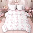 thumbnail image 1 of jejeloiu Ribbon Bow Knot 7pcs Bedding Comforter Set,Pink Cartoon Bowtie Queen Bedding Sets For Girls Reversible, 1 of 8