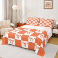 thumbnail image 1 of jejeloiu Ribbon Bow Knot Bed Sheets,Girls Orange Bowtie King Sheets,Modern Geometric Buffalo Sheet Set For Child,Ultra Soft Home Decor,4pcs, 1 of 7