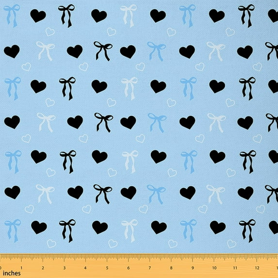 jejeloiu Ribbon Bow Knot Fabric by the Yard 2 Yards,Girls Chic Bowtie Room Decor Fabric by the Yard,Black Heart Print Fabric for Sewing For Child,Ultra Soft Home Decor