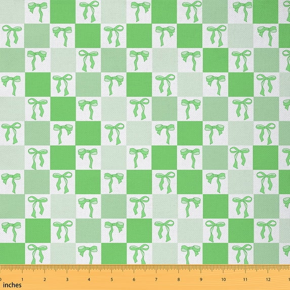 jejeloiu Ribbon Bow Knot Fabric by the Yard 2 Yards,Girls Green Bowtie Room Decor Fabric by the Yard,Modern Geometric Buffalo Fabric for Sewing For Child,Ultra Soft Home Decor