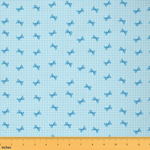jejeloiu Ribbon Bow Knot Fabric by the Yard 5 Yards,Girls Blue Bowtie Fabric for Sewing,Modern Geometric Buffalo Home Decor Fabric by the Yard For Child,Ultra Soft Home Decor