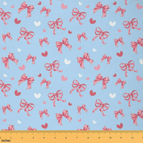 jejeloiu Ribbon Bow Knot Fabric by the Yard 3 Yards,Princess Bowtie Heart Sewing Fabric,Pink Blue Fabric for Sewing For Child,Breathable Home Decor