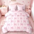 thumbnail image 1 of jejeloiu Ribbon Bow Print 7 Pieces Bedding Comforter Set,Pink Bow Pattern Full Bedding Set For Kids Reversible, 1 of 8