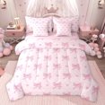 thumbnail image 1 of jejeloiu Ribbon Bow Print 7 Pieces Bedding Comforter Set,Pink Bow Pattern Full Bedding Set For Kids Reversible, 1 of 8