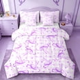 thumbnail image 1 of jejeloiu Ribbon Bow Print 7pcs Bedding Comforter Set,Purple Bowknot Loves Queen Bedding Sets For Kids Reversible, 1 of 8