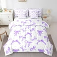 thumbnail image 1 of jejeloiu Ribbon Bow Tie Bedding Comforter Set 7pcs,Grid Bowknot Queen Bedding Sets,Purple White Stars Queen Sheet Sets,Lightweight Room Decorative Reversible, 1 of 8