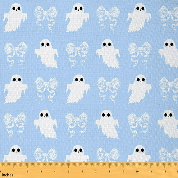 jejeloiu Ribbon Bow Tie Fabric by the Yard 1 Yard,Halloween Theme Ghost Home Decor Fabric by the Yard,White Blue Bowknot Sewing Fabric For Children,Luxury Bedroom Decor