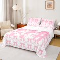 thumbnail image 1 of jejeloiu Ribbon Bow Tie Full Size Sheets,Kawaii Cartoon Bowknot Bed Sheets,Pink White Sheet Sets For Girls,Microfiber Room Decorative,4pcs, 1 of 7