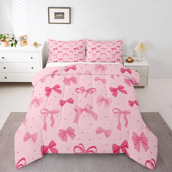 jejeloiu Ribbon Bow Tie Queen Comforter Set,Pink Princess Bowknot Bedding Sets,Fairy Tale Theme Bedding Comforter Set,Lightweight Room Decorative Reversible,3 Pieces