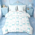 thumbnail image 1 of jejeloiu Ribbon Bowknot Bow 7pcs Bedding Comforter Set,White Blue Queen Bedding Sets For Bowtie Girls Reversible, 1 of 7