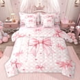 thumbnail image 1 of jejeloiu Ribbon Bowknot Print 7pcs Bedding Comforter Set,Classic Geometric Checkered Queen Bedding Sets For Kids Reversible, 1 of 8