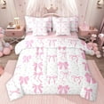 thumbnail image 1 of jejeloiu Ribbon Bowknot Print 7pcs Bedding Comforter Set,Pink Bow Pattern Queen Bedding Sets For Kids Reversible, 1 of 8