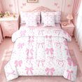 thumbnail image 1 of jejeloiu Ribbon Bowknot Print 7pcs Bedding Comforter Set,Pink Bow Pattern Queen Bedding Sets For Kids Reversible, 1 of 8