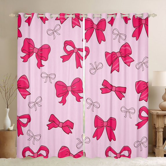 jejeloiu Ribbon Bowtie Print Curtains Pack of 2 (42x84 Each),Pink Bowknot Curtains Blackout For Kids