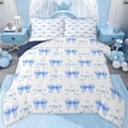 thumbnail image 1 of jejeloiu Ribbon Bowtie Print Queen Comforter Set,Blue Heart Pattern Bedding Comforter Set For Kids Reversible 3 Pieces, 1 of 8