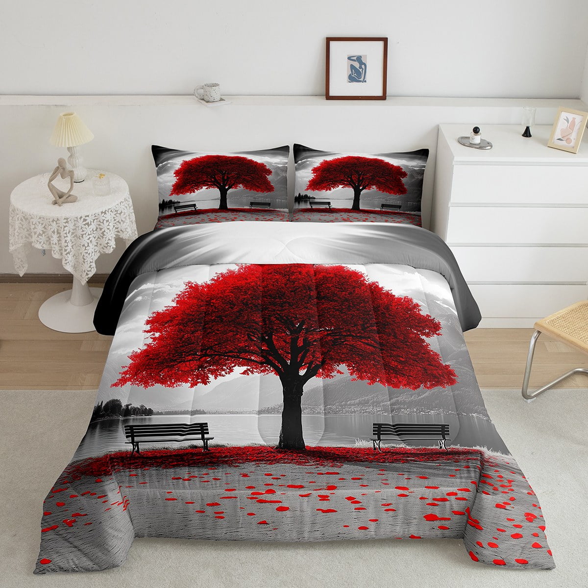 Jejeloiu Romance Nature Theme Bedding Comforter Set Tree River Mountain jejeloiu-romance-nature-theme-bedding-comforter-set-tree-river-mountain