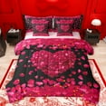 thumbnail image 1 of jejeloiu Romantic Loves Pattern 7pcs Bedding Comforter Set,Western Valentine Day Queen Bedding Sets,Red Flowers Floral Queen Sheet Sets For Girls Kids,Luxury Bedroom Decor Reversible, 1 of 8