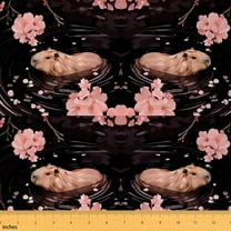 jejeloiu Romantic Sakura Fabric by the Yard 1 Yard,Cartoon Capybara Home Decor Fabric by the Yard,Brown Pink Black Sewing Fabric For Teens,Ultra Soft Home Decor