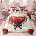 thumbnail image 1 of jejeloiu Romantic Valentine Rose 7-Piece Bedding Comforter Set,Cartoon Loves Bowknot King Bedding Sets For Girls Women Reversible, 1 of 8