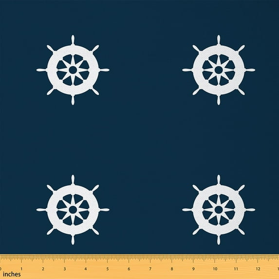 jejeloiu Rudder Print Fabric by the Yard 5 Yards, Nautical Fabric for Sewing, Navy Blue White Home Decor Fabric by the Yard