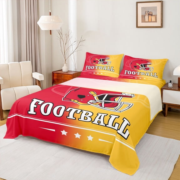 jejeloiu Rugby Ball Bed Sheets,Red Yellow King Sheets For Boys Kids 4pcs