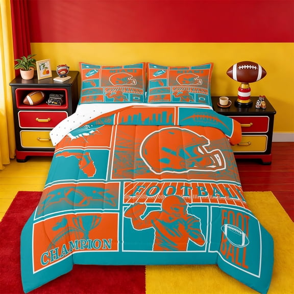 jejeloiu Rugby Ball City Twin Comforter Sets,Football Sport Game Bedding Set For Boys Teens Reversible 2 Pieces