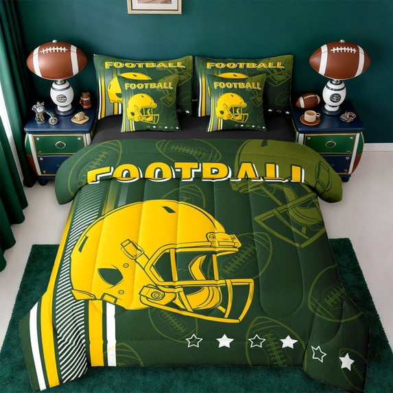 jejeloiu Rugby Ball Game 7-Piece Bedding Comforter Set,Football Sports King Bedding Sets For Men Women Reversible
