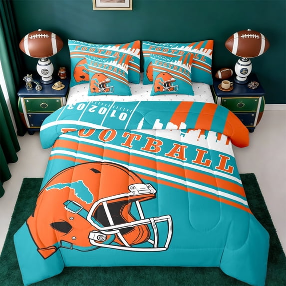jejeloiu Rugby Ball Game 7-Piece Twin Bedding Sets,Football Sport Theme Bedding Comforter Set For Teens Reversible