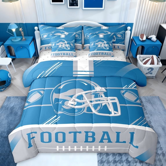 jejeloiu Rugby Ball Game 7pcs Bedding Comforter Set,Football Gamer Helmet Queen Bedding Sets For Sport Lover Reversible