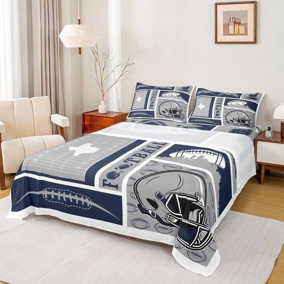 jejeloiu Gray Rugby City Queen 4-Piece Sport Gamer Sheet Set