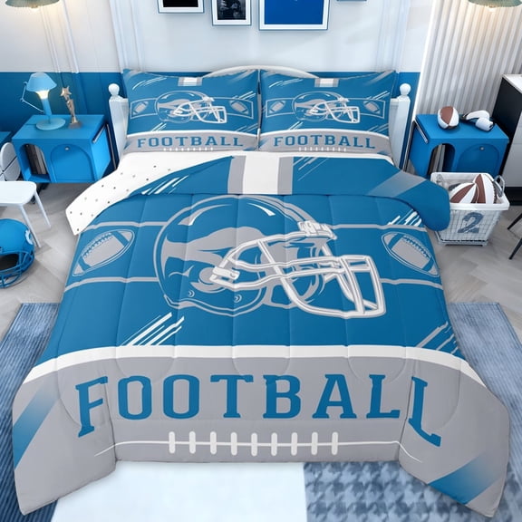 jejeloiu Rugby Ball Game Twin Comforter Sets,Football Gamer Helmet Bedding Set For Sport Lover Reversible 2pcs