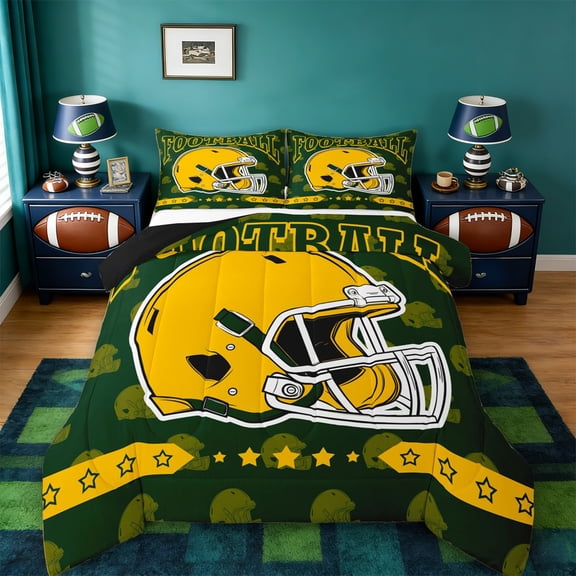 jejeloiu Rugby Ball Game Twin Comforter Sets,Green Yellow Bedding Set For Men Women Reversible 2-Piece