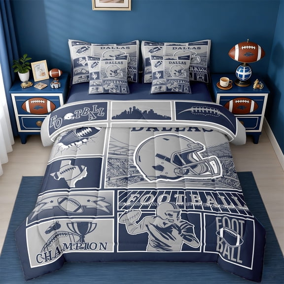 jejeloiu Rugby Ball Gamer 7-Piece Twin Bedding Sets,Teens Football Games Bedding Comforter Set For Ball Lovers Reversible
