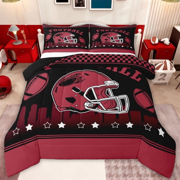 jejeloiu Rugby Ball Games Twin Comforter Sets,Red Black Bedding Set For Boys Kids Reversible 2 Pieces
