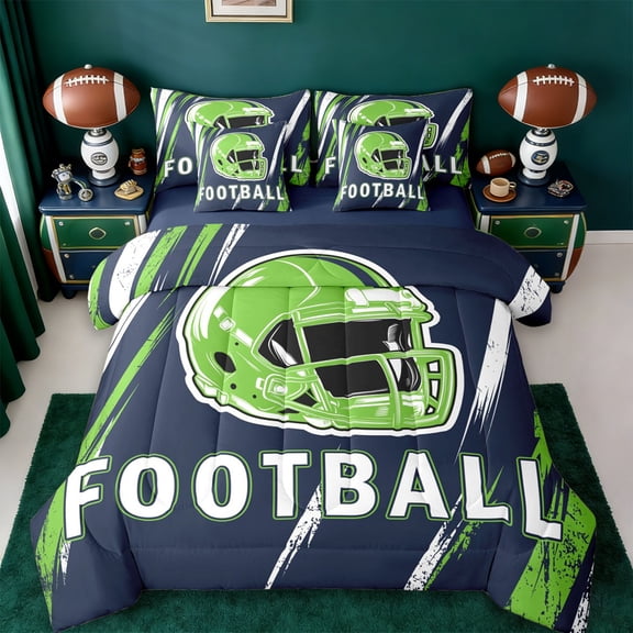 jejeloiu Rugby Ball Helmet 7-Piece Twin Bedding Sets,Football Sport Games Bedding Comforter Set For Boys Teens Reversible