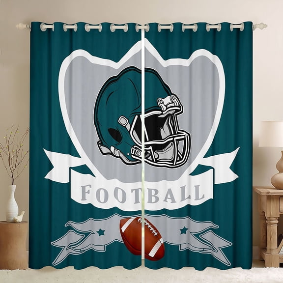 jejeloiu Rugby Ball Helmet Black Out Curtains,Football Sport Games Curtains Pack of 2 (42x63 Each) For Kids