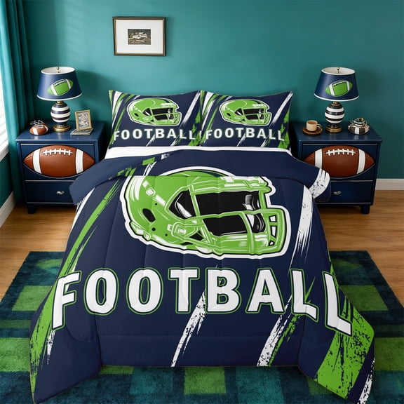jejeloiu Rugby Ball Helmet Twin Comforter Sets,Football Sport Games Bedding Set For Boys Teens Reversible 2pcs