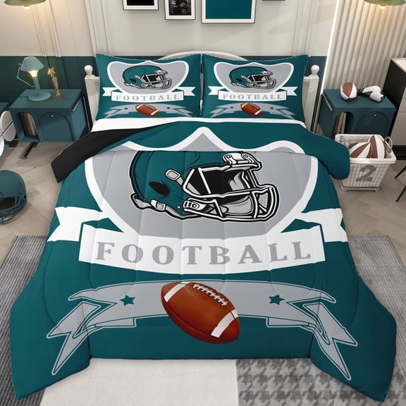 jejeloiu Rugby Ball Helmet Twin Comforter Sets,Football Sport Games Bedding Set For Kids Reversible 2 Pieces