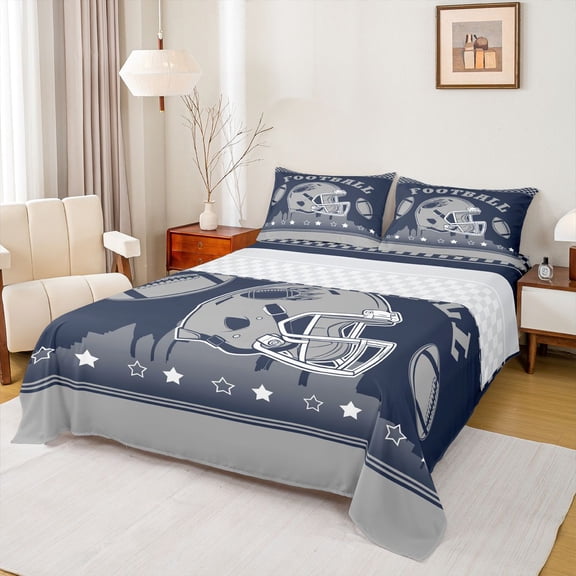 jejeloiu Rugby Ball Helmet Twin Sheet Sets,Teens Sport Theme Bedding For Football Gamer 3-Piece
