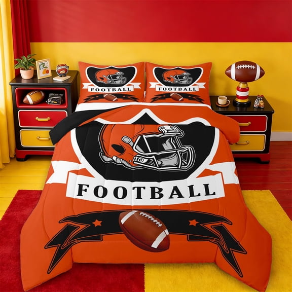 jejeloiu Rugby Ball Twin Comforter Sets,Football Sport Theme Bedding Set For Kids Reversible 2 Pieces