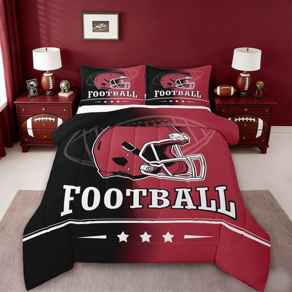 jejeloiu Rugby Ball Twin Comforter Sets,Red Black Bedding Set For Boys Kids Reversible 2pcs