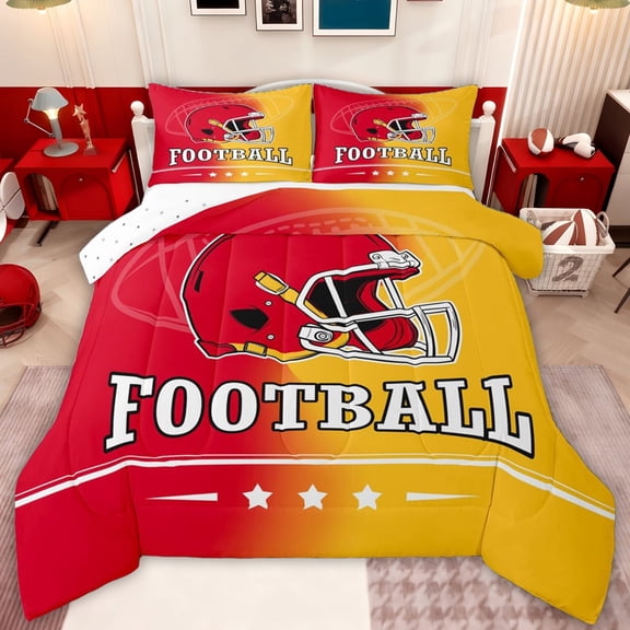 jejeloiu Rugby Ball Twin Comforter Sets,Red Yellow Bedding Set For Boys Kids Reversible 2pcs