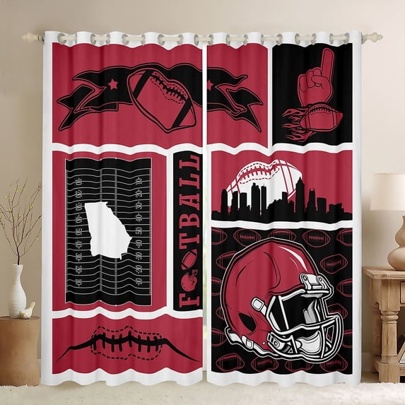 jejeloiu Rugby City Silhouette Black Out Curtains,Red Black Curtains Pack of 2 (42x63 Each) For Boys Kids